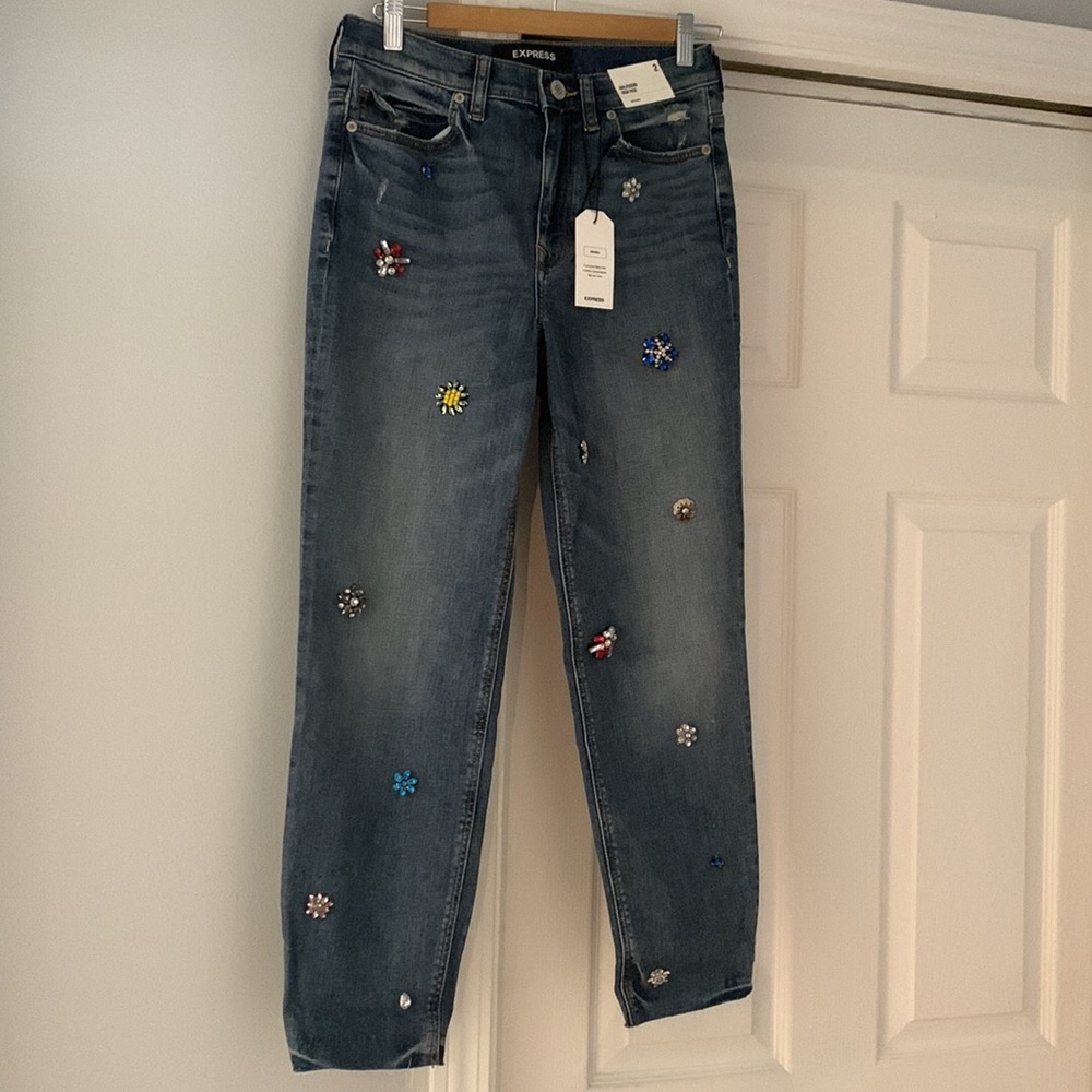 EXPRESS WAISTED GEM STRETCH GIRLFRIEND JEANS